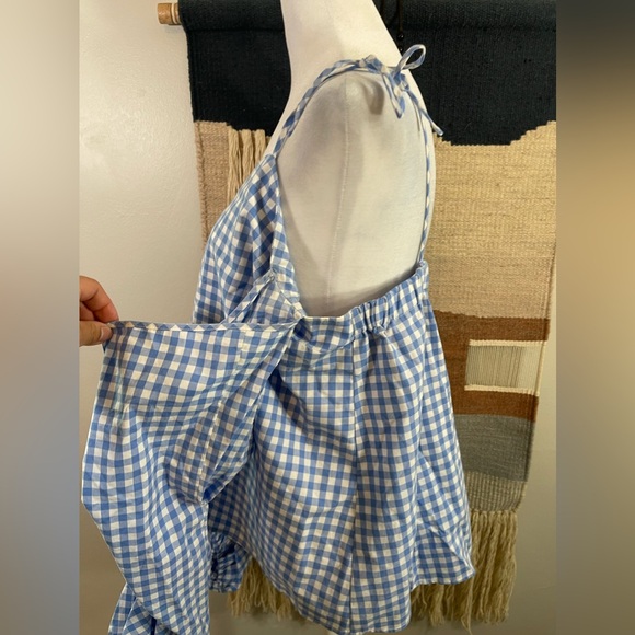 5 for 25 Belle Sky Off the Shoulder Blue Gingham Checkered Strappy 100% Cotto XL - Picture 3 of 6